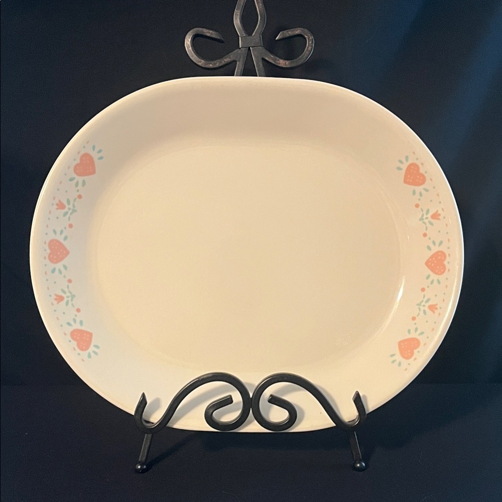 Corelle Forever Yours Serving Platter with Peach Heart Motif